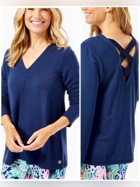 Lilly Pulitzer Areli Pullover True Navy Nautical Beach Tunic Shirt Size Small